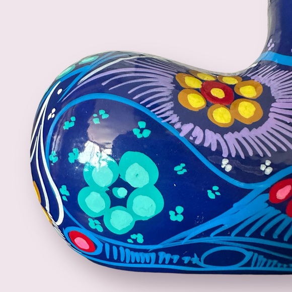 Vintage Hand Painted Ceramic Mexican Folk Art Talavera Cat Figurine With Flowers - Picture 6 of 11